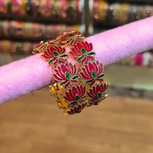 Trending Lotus Bangles Red - 2 Pcs