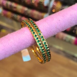 Green Stone Apple Design Bangles -2 Pcs