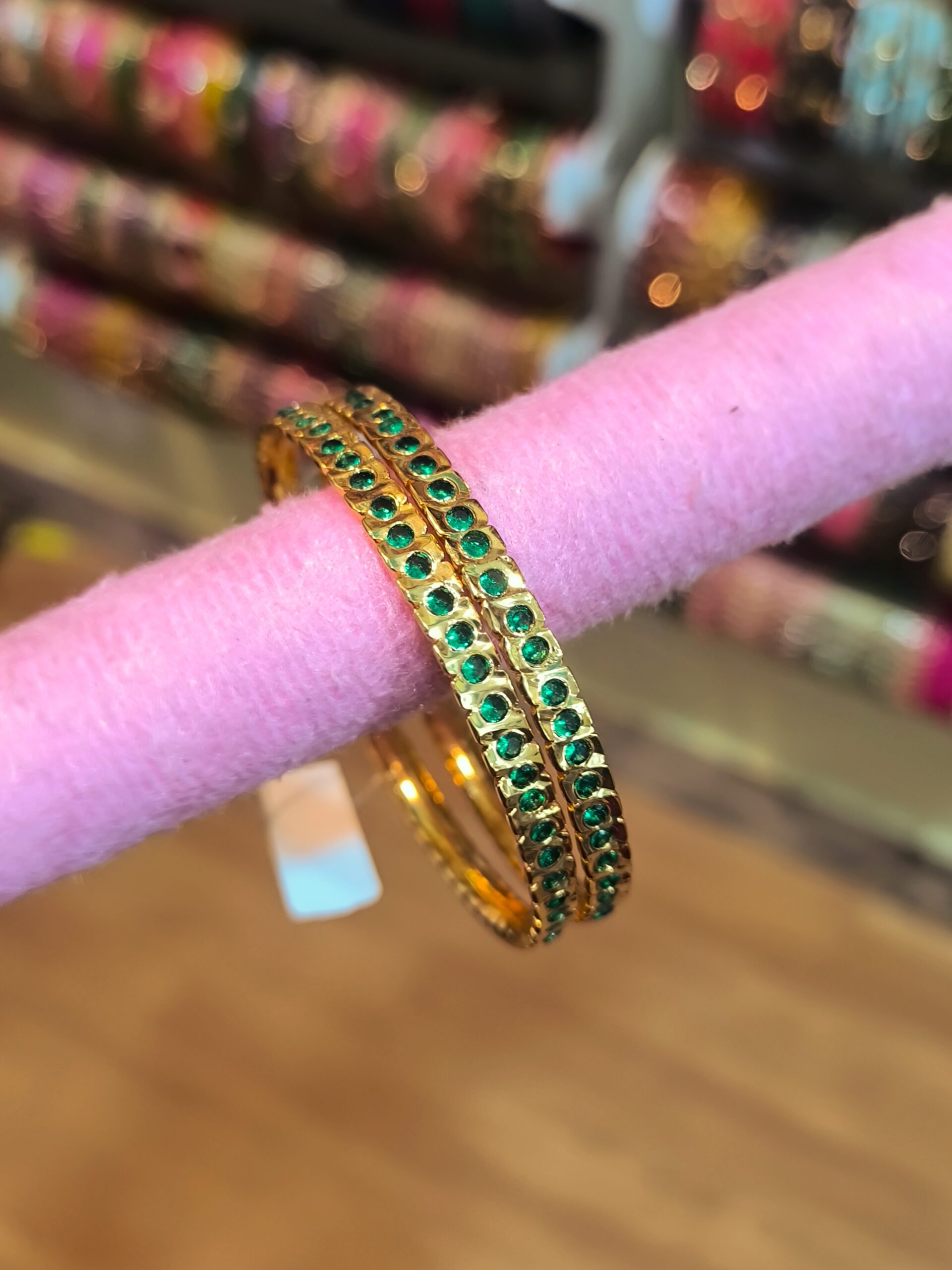 Green Stone Apple Design Bangles -2 Pcs