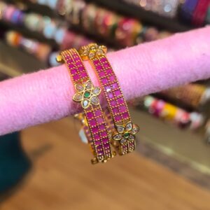 Pink& White Stone Aura Kada Bangles - 2Pcs