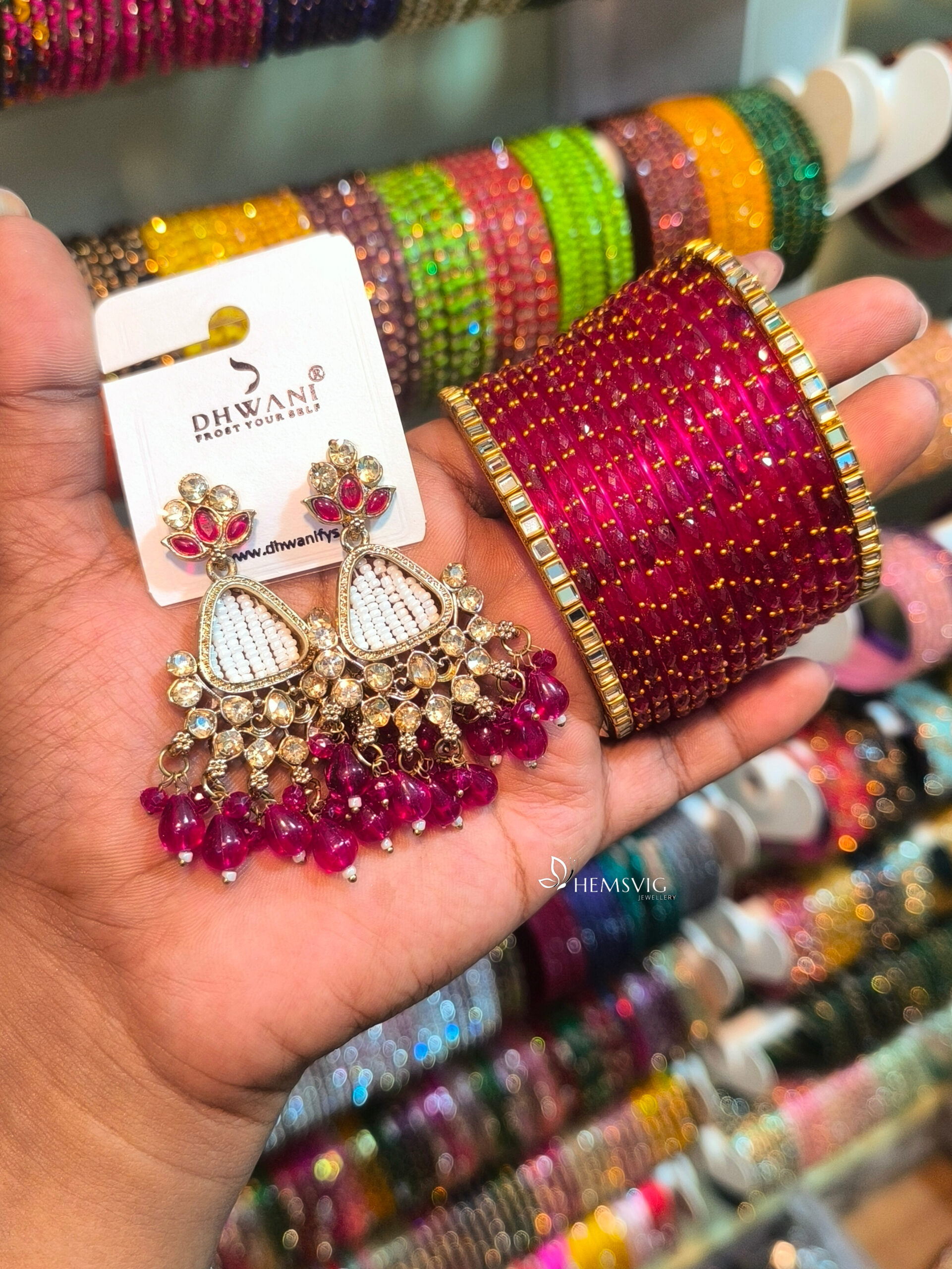 Kundan Earrings with Bangles - Image 2