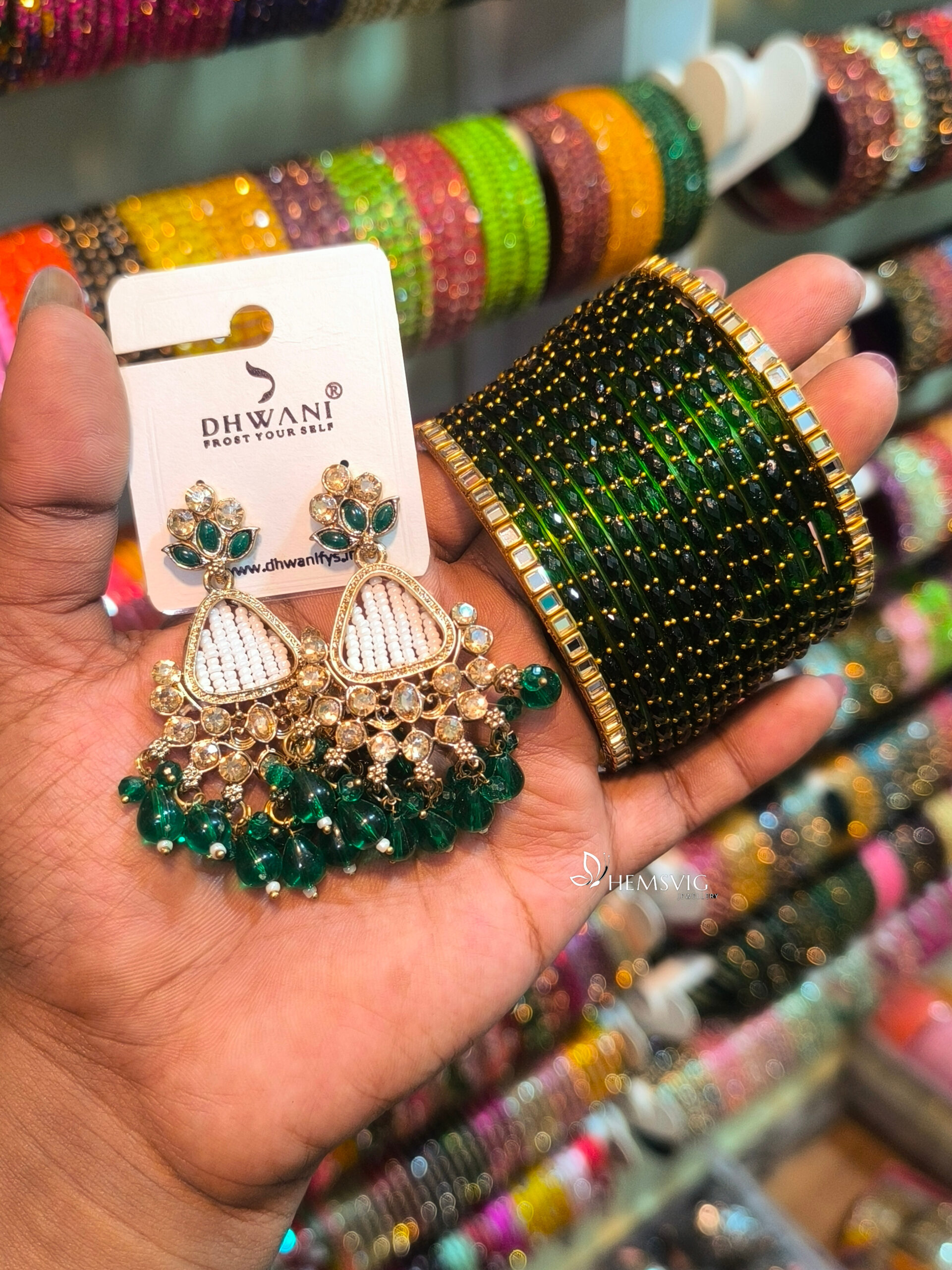 Kundan Earrings with Bangles - Image 9