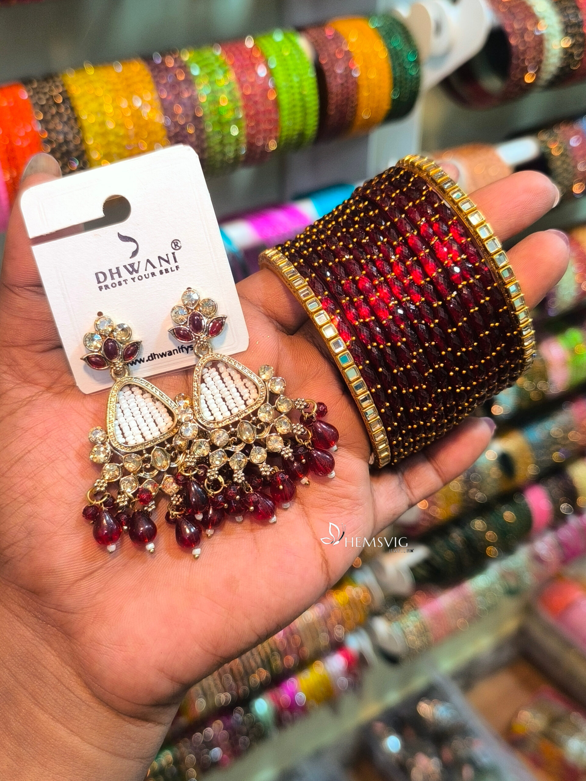 Kundan Earrings with Bangles - Image 11