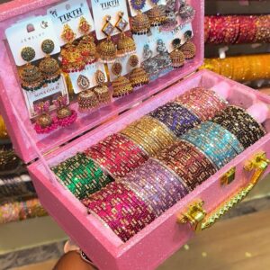 Shiny Heart Glass Bangles & Jhumka Gift Box